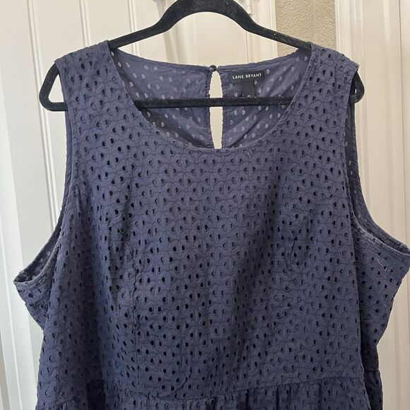 Lane Bryant Eyelet Sleeveless Peplum Top Tank Womens Size 22 Keyhole Navy Blue - Picture 2 of 10